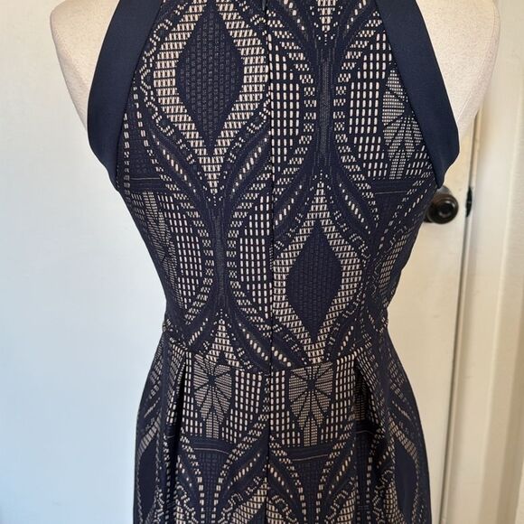 Enfocus Studio High Neck Fit & Flare Dress Size 8 Blue Beige Geometric‎ Lace - Picture 4 of 12